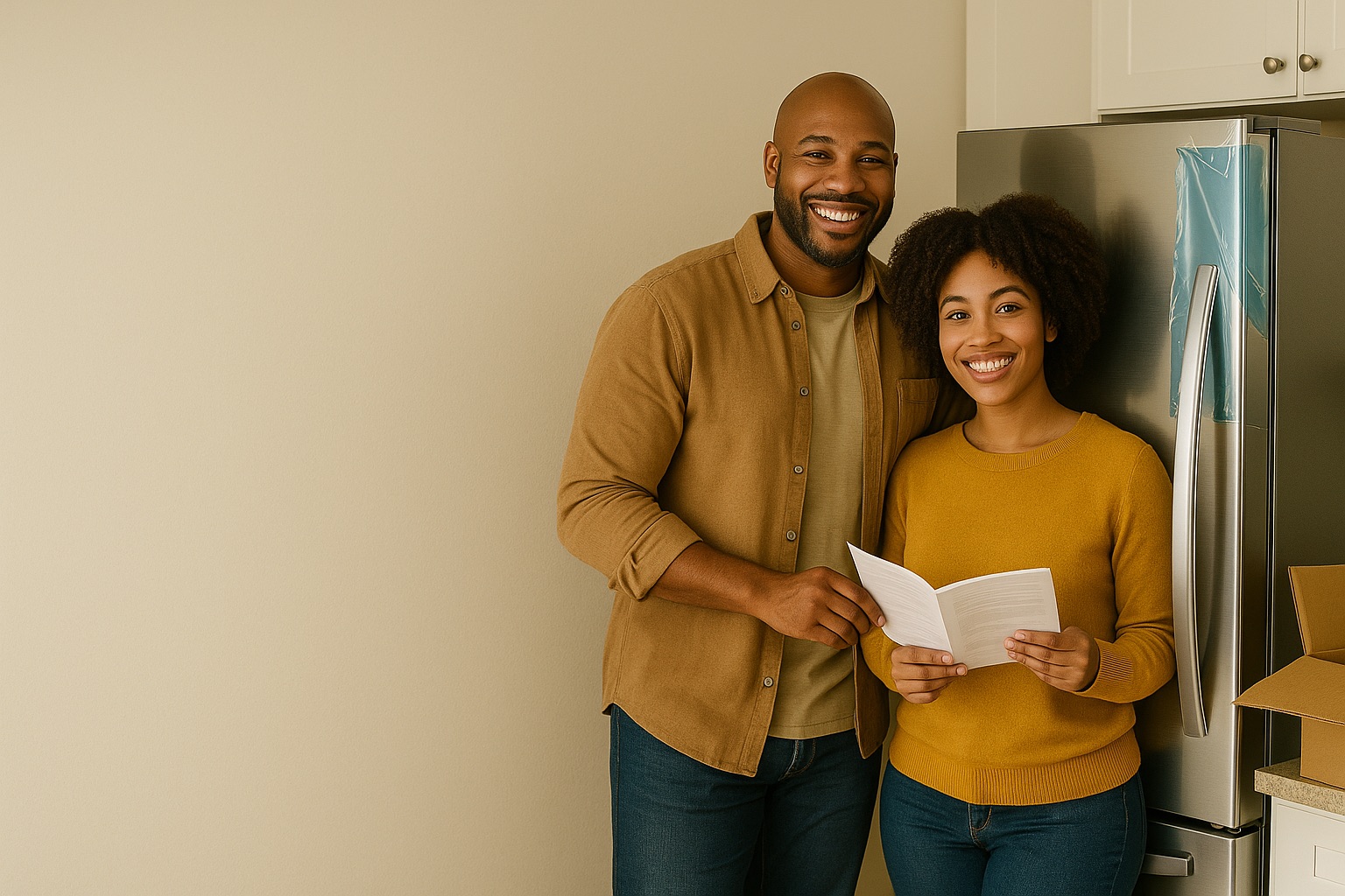 Couple with new kitchen appliances