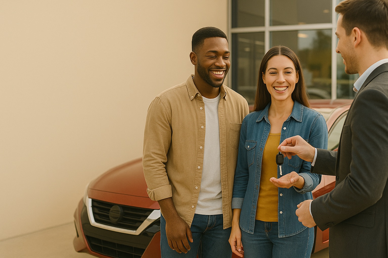 Couple receiving car keys